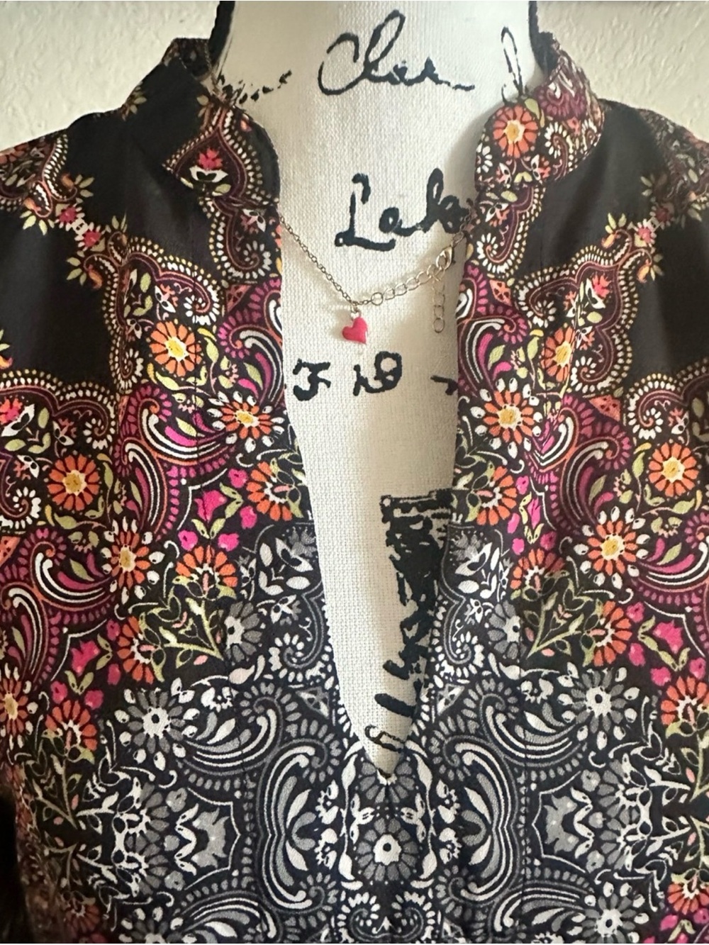Black Tunic with Pink and Yellow Paisley Floral Print